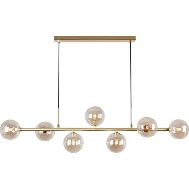 Nordic Authenic Design Hanging Light Decorative Adjustable Pendent Light 7lys Matt Brass & Amber Glass G9