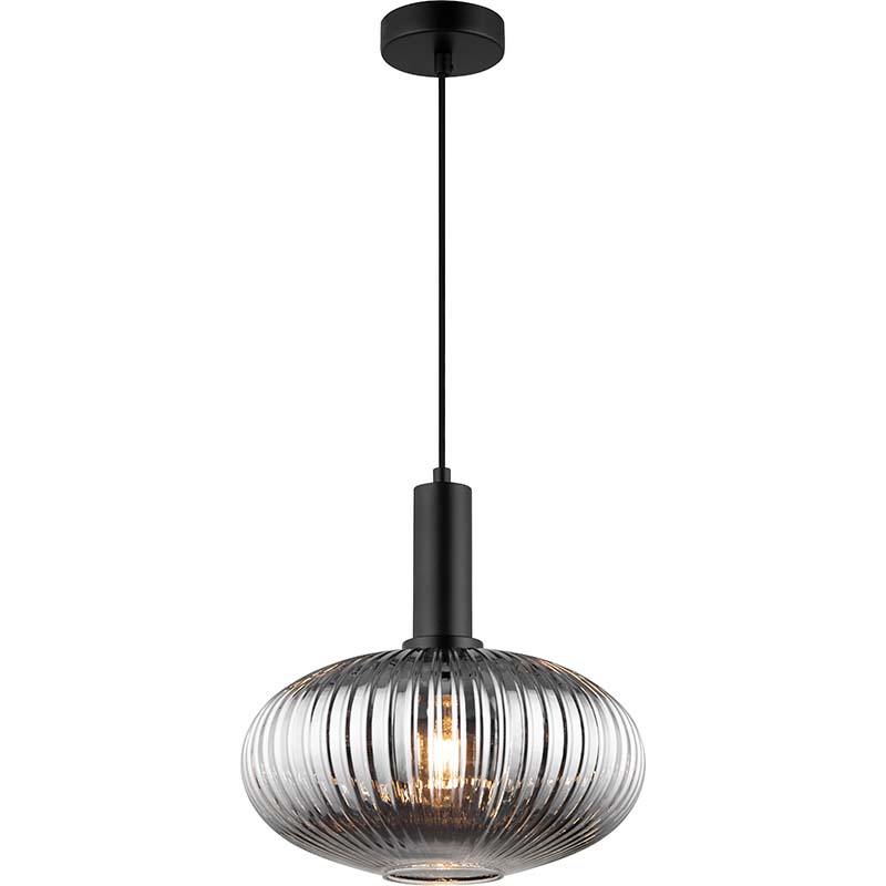 Elegant Pendant Lamp with Beautiful Smoke-colored Glass of Corrugated E27