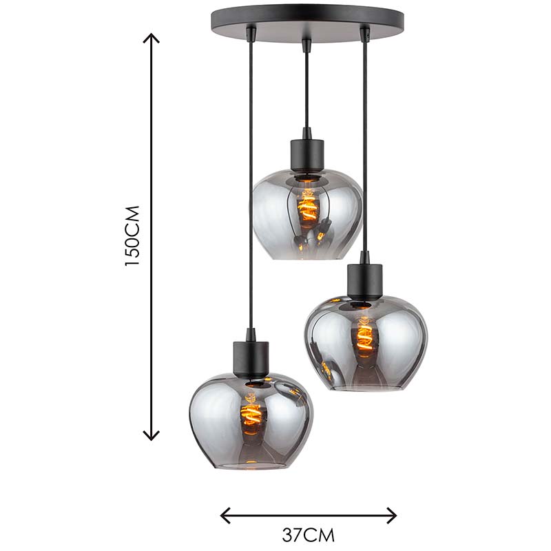 Modren Simple Light Kelly Adjustable Round Full Smoke Glass Ceiling Pendent Light 3lys Dia19cm E27