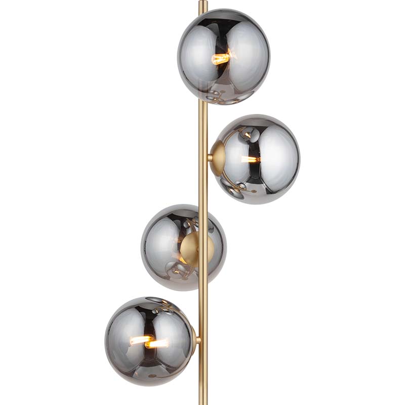 Elegant Nordic Authenic Brass Standing Light Smoke Globe Glass Floor Lamp 4lys G9 Dim