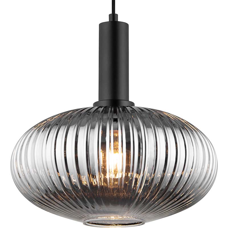 Elegant Pendant Lamp with Beautiful Smoke-colored Glass of Corrugated E27