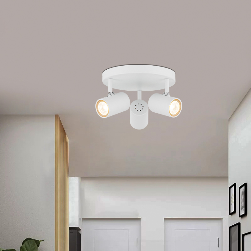 Simple and Elegant Decorative Ceiling Light with Three GU10 Lamps in Sandy White