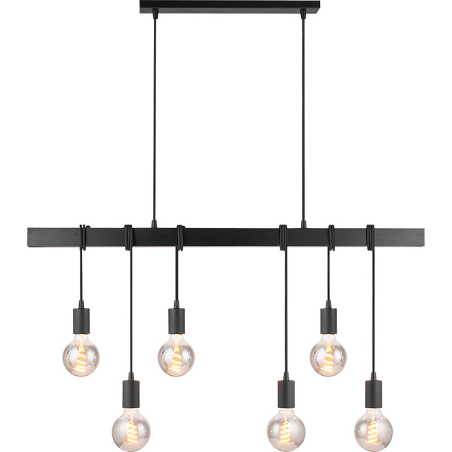 Mordern Elegant Industrial Timber Design Chandelier Decorative Adjustable Black Wood Pendent Light 6lys E27