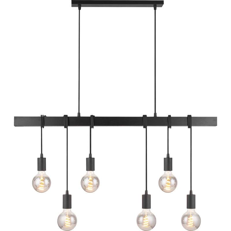 Mordern Elegant Industrial Timber Design Chandelier Decorative Adjustable Black Wood Pendent Light 6lys E27