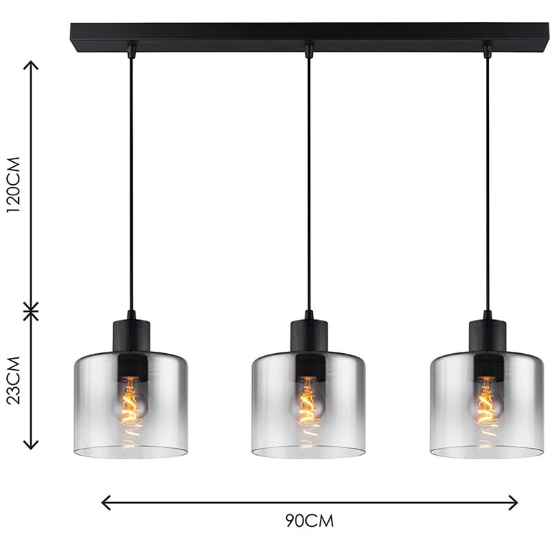 Modern Linear Hanging Light Gradient Smoke Glass Round Pendent Light 3lys Side by Side E27 Dim