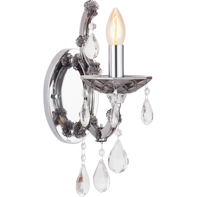 Elegant Wall Sconce with Smoke Crystal and Clear Acrylic Shade, E14 Socket