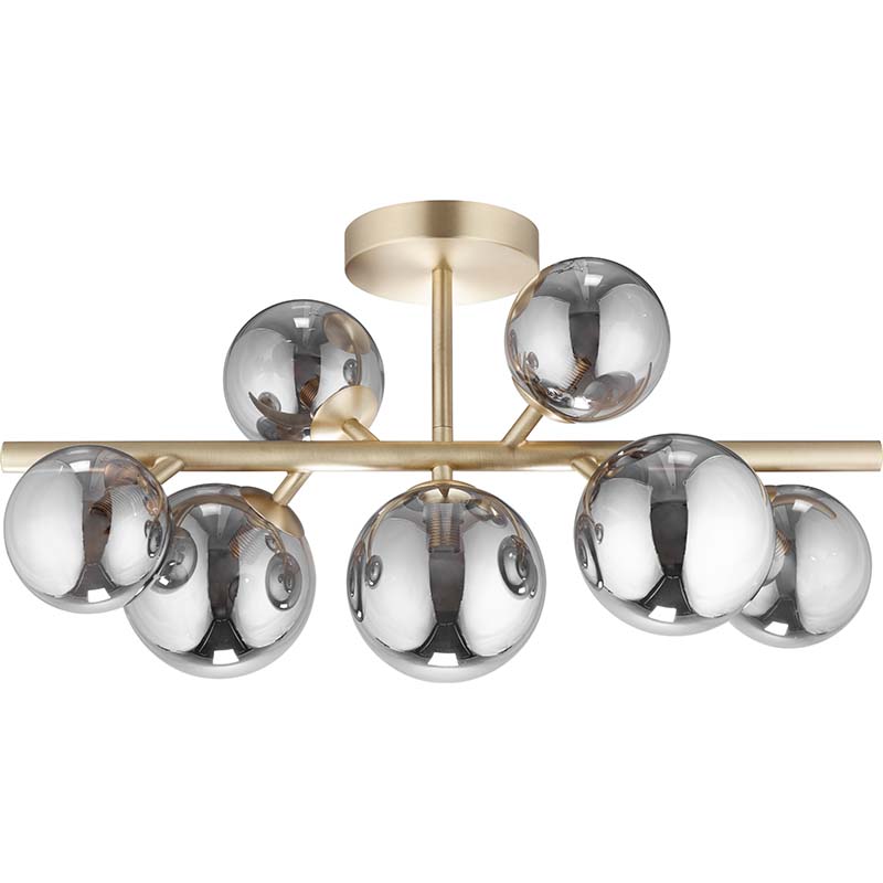 Nordic Authenic Ceiling Luxury Decorative Ceiling Light 7lys Matt Brass & Full Smoky Glass G9