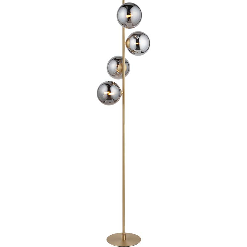 Elegant Nordic Authenic Brass Standing Light Smoke Globe Glass Floor Lamp 4lys G9 Dim