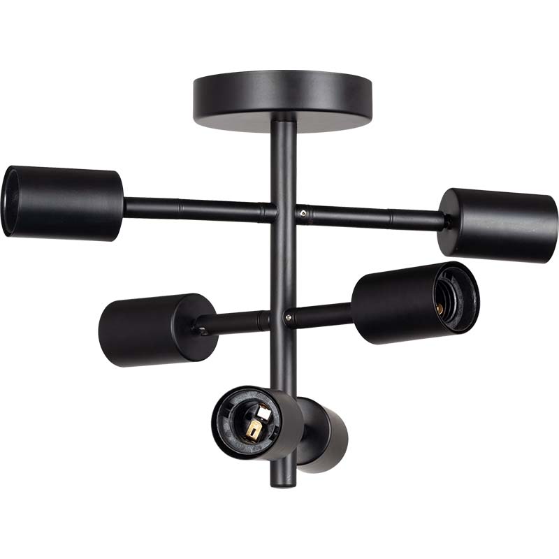 Industrial Adjustable Ceiling Light 6lys with Gimbal Joint Matt Black E27