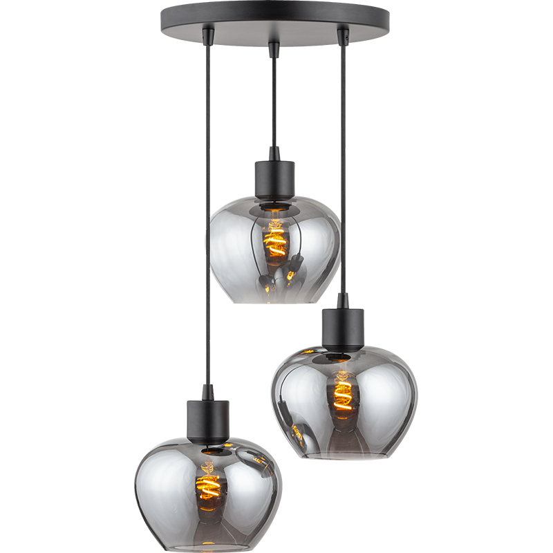 Modren Simple Light Kelly Adjustable Round Full Smoke Glass Ceiling Pendent Light 3lys Dia19cm E27