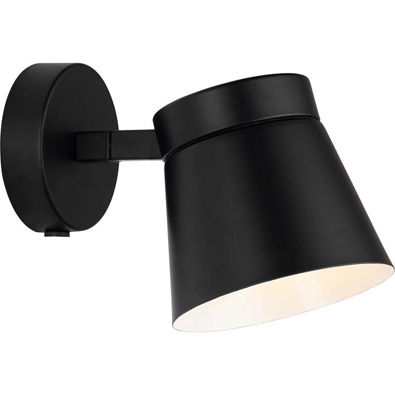 Stylish Wall Spot Lamp in All Matt Black Steel Design with Adjustable Angle and Various Glass Options