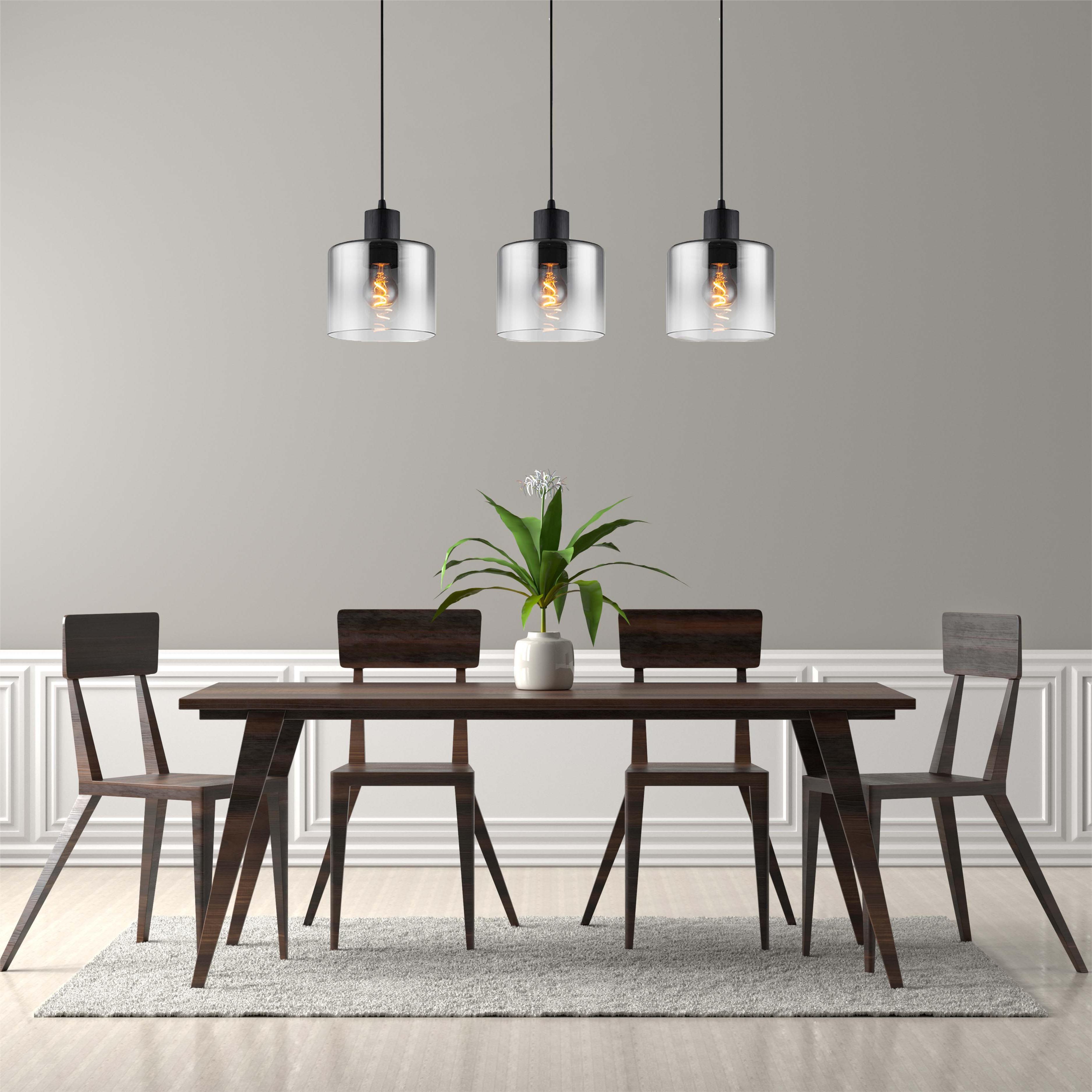 Modern Linear Hanging Light Gradient Smoke Glass Round Pendent Light 3lys Side by Side E27 Dim