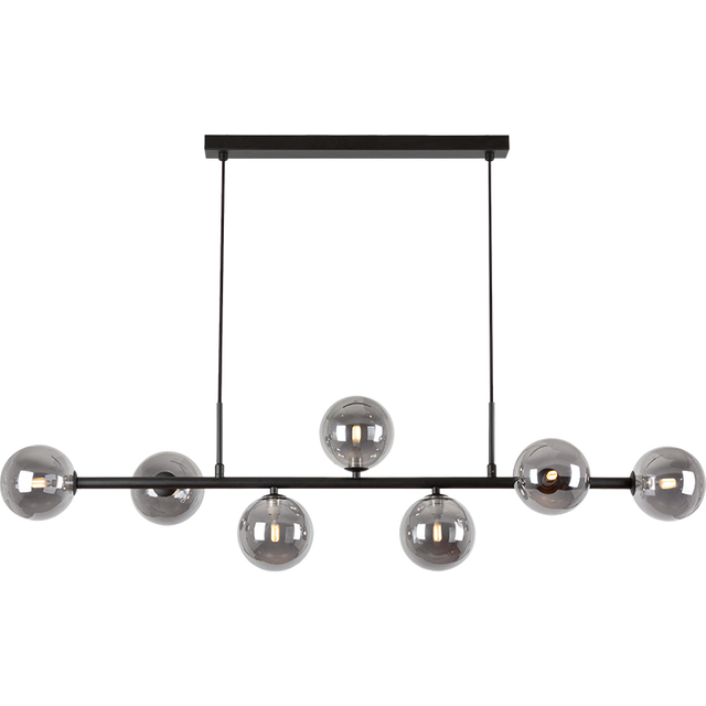 Nordic Authenic Design Hanging Light Decorative Adjustable Pendent Light 7lys Matt Black & Smoke Glass G9