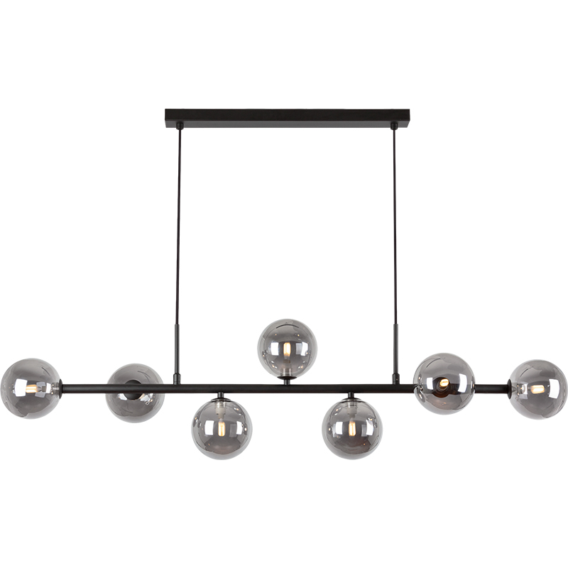 Nordic Authenic Design Hanging Light Decorative Adjustable Pendent Light 7lys Matt Black & Smoke Glass G9