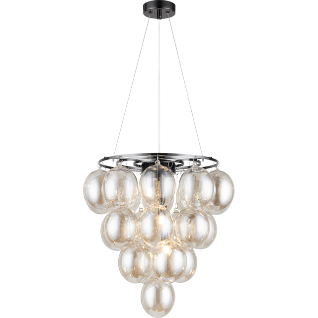 Graceful Decorative Pendant Lamp - Black Chrome Metal Bar and Champagne-colored Glasses - 22 Lights