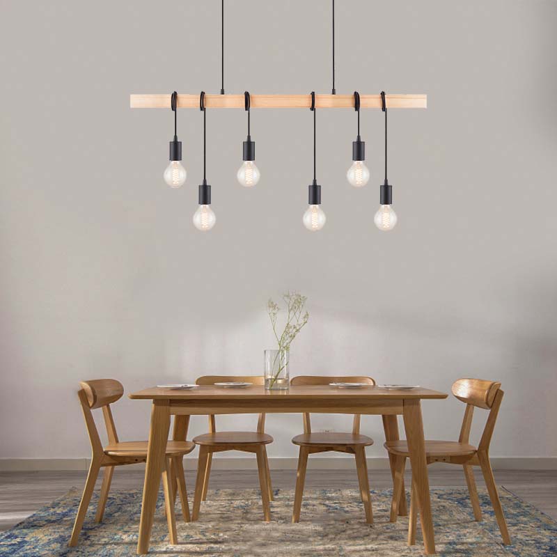 Mordern Elegant Industrial Timber Design Chandelier Decorative Adjustable Nature Wood Pendent Light 6lys E27