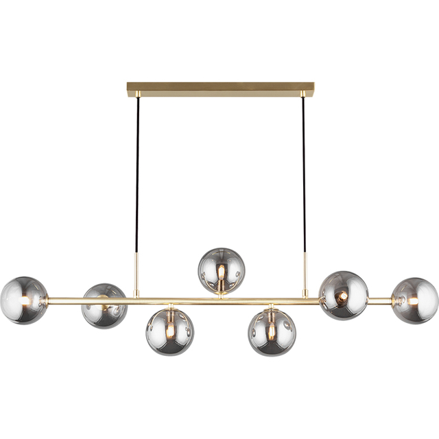 Nordic Authenic Design Hanging Light Decorative Adjustable Pendent Light 7lys Matt Brass & Smoky Glass G9