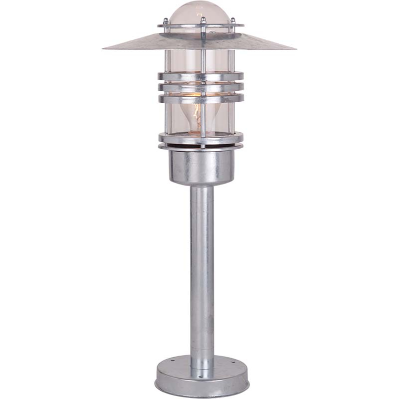 Nordic Style Outdoor Post Light with Galvanized Steel Base and Clear Glass Shade for E27 Bulb