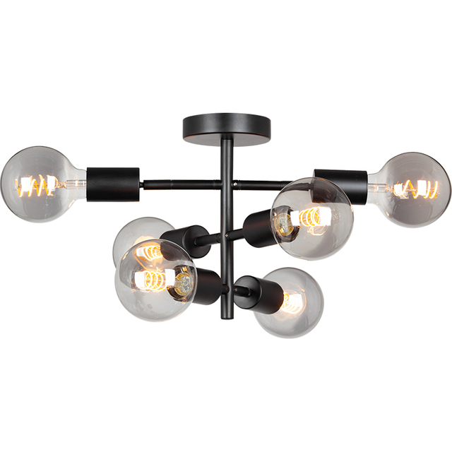 Industrial Adjustable Ceiling Light 6lys with Gimbal Joint Matt Black E27