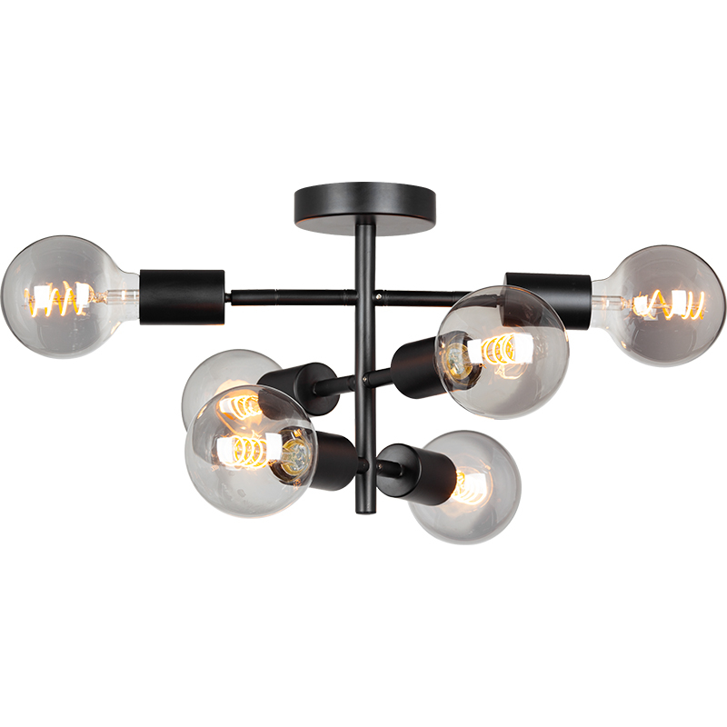 Industrial Adjustable Ceiling Light 6lys with Gimbal Joint Matt Black E27