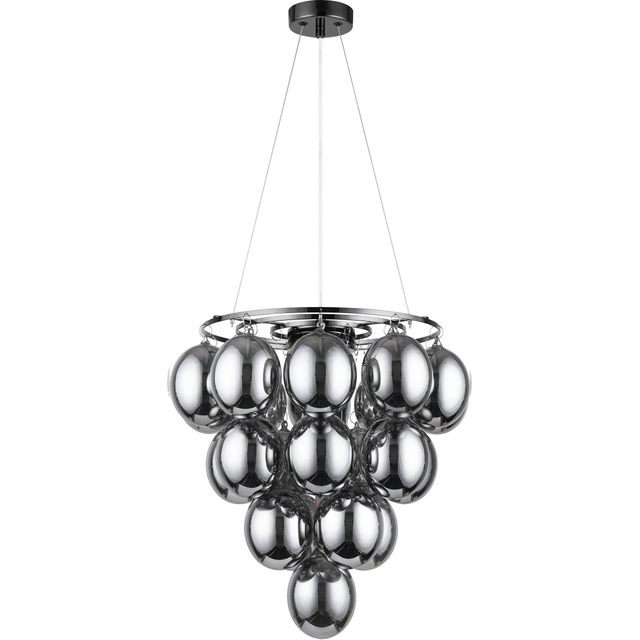 Graceful Decorative Pendant Lamp: Elegant Black Chrome Metal Bar, Beautiful Smoke-colored Glasses - 22 Lights