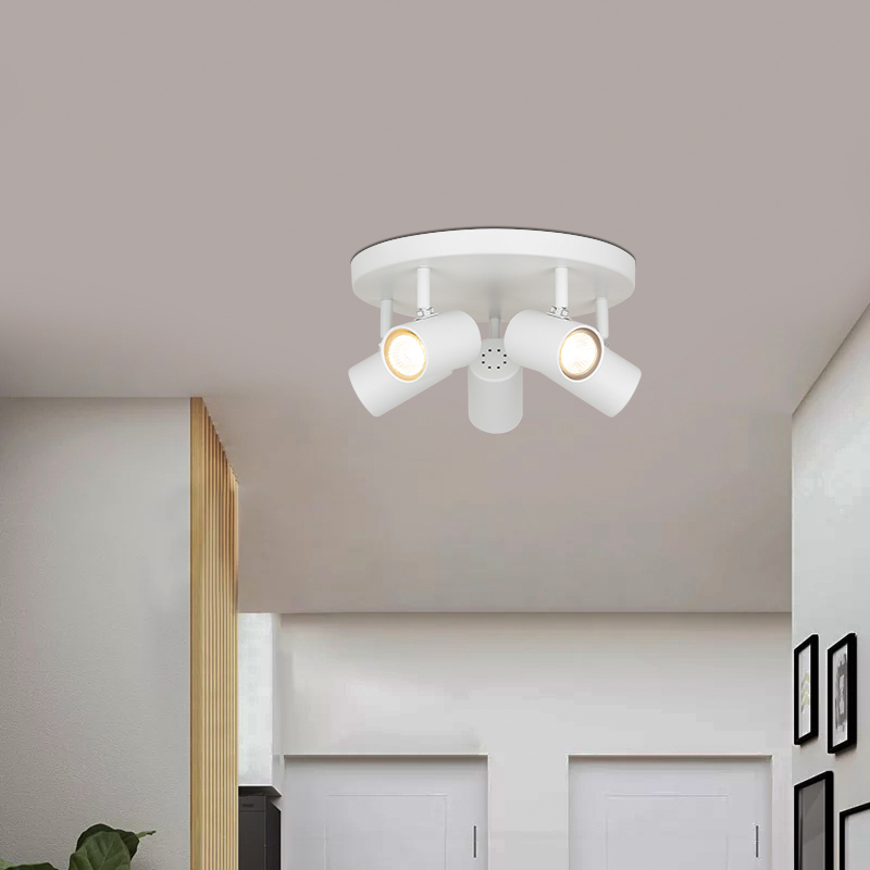 Nordic-inspired Flush Mount Ceiling Light with Simple Design and 5 GU10 Bulb Holders in Sandy White