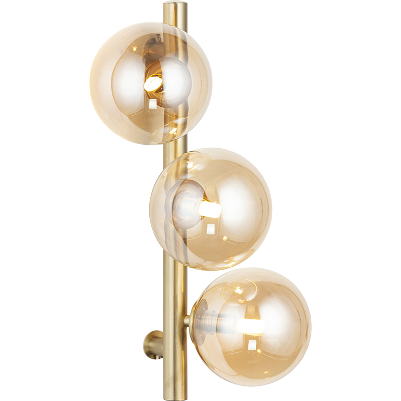 3-Light Ball Style Wall Lamp with Simple Amber Glass Design and G9 Socket