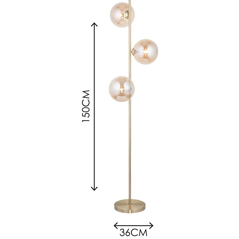 Elegant Nordic Authenic Design Standing Light Amber Globe Glass Floor Lamp 3lys G9 Dim