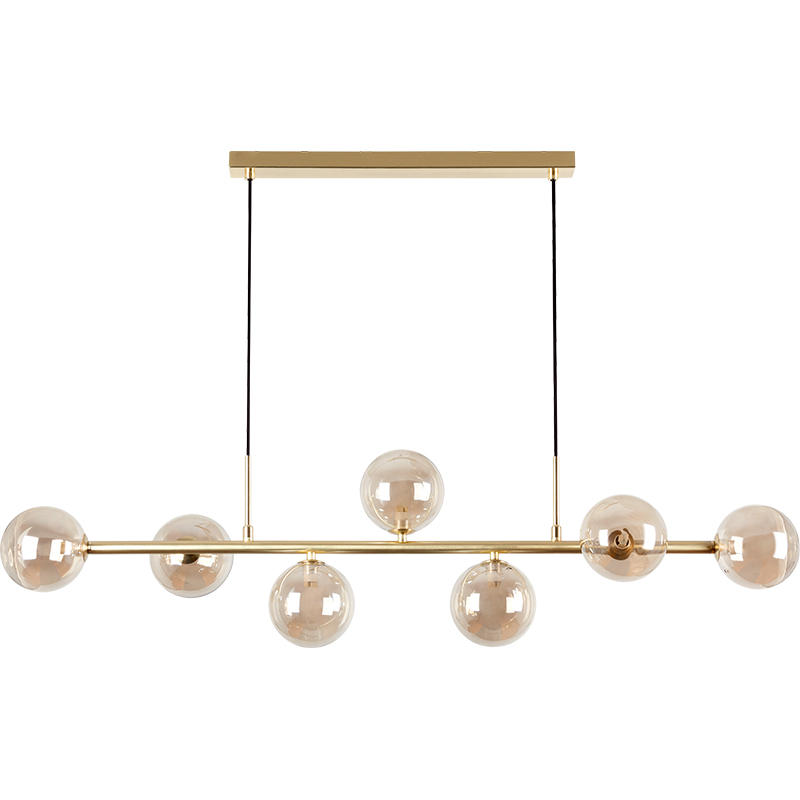 Nordic Authenic Design Hanging Light Decorative Adjustable Pendent Light 7lys Matt Brass & Amber Glass G9