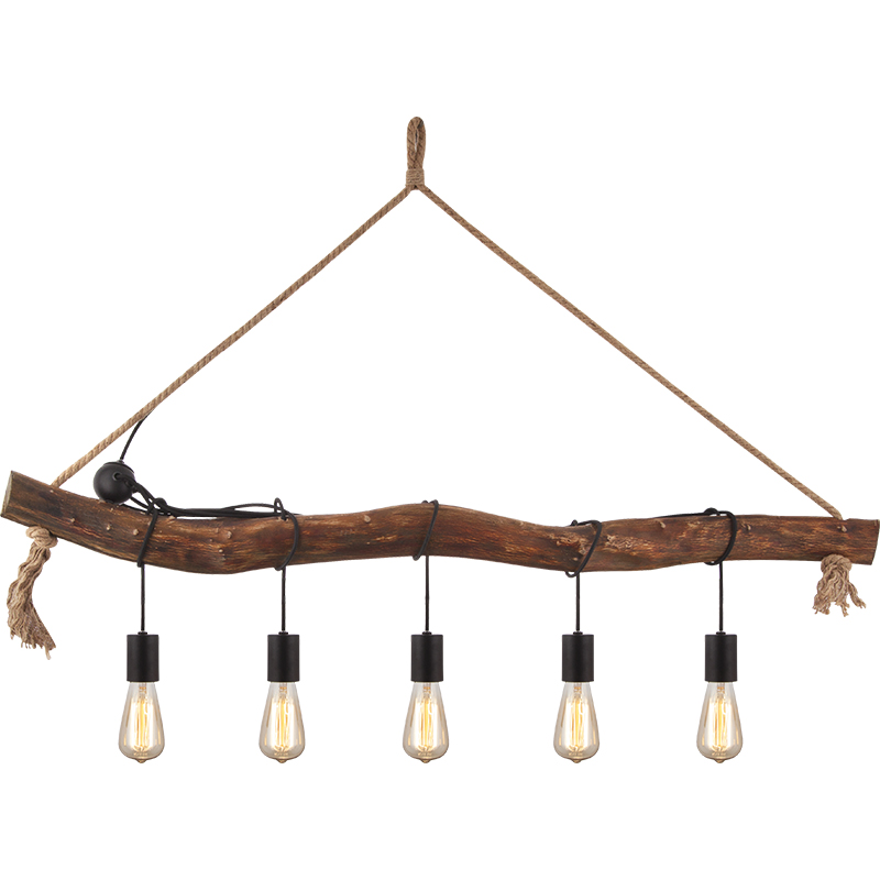 Creative Simple Chandelier Retro Decorative Adjustable Nature Wood Pendent Light 5lys E27