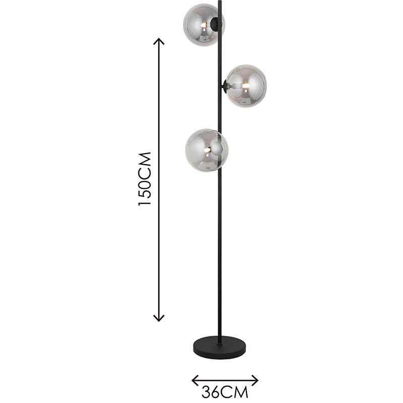 Elegant Nordic Authenic Design Standing Light Smoke Globe Glass Floor Lamp 3lys G9 Dim