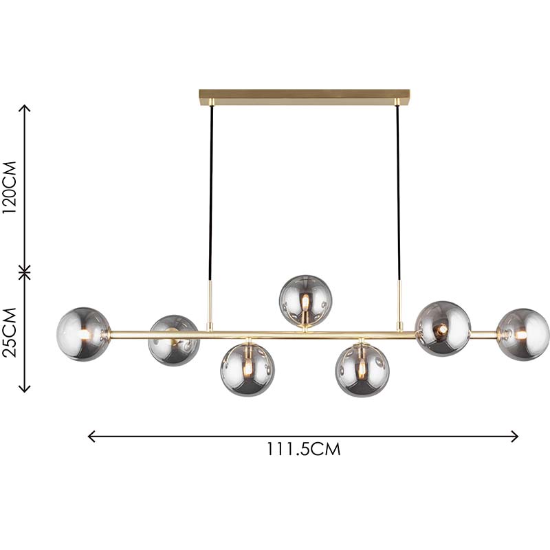 Nordic Authenic Design Hanging Light Decorative Adjustable Pendent Light 7lys Matt Brass & Smoky Glass G9