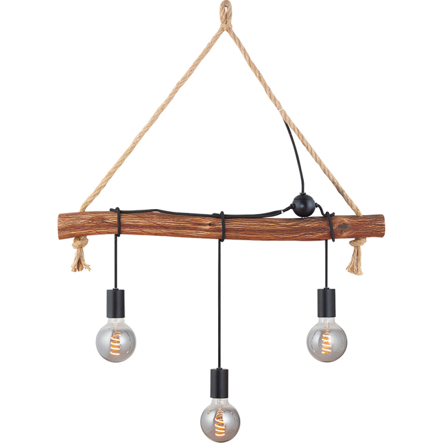 Creative Simple Chandelier Retro Decorative Adjustable Nature Wood Pendent Light 3lys E27