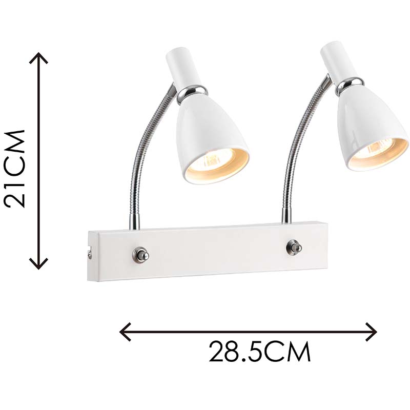 EMIL Nordic Modern Style Light Twin Wall Spot Light Home Study Light with Flexiable Arm White GU10 Dim