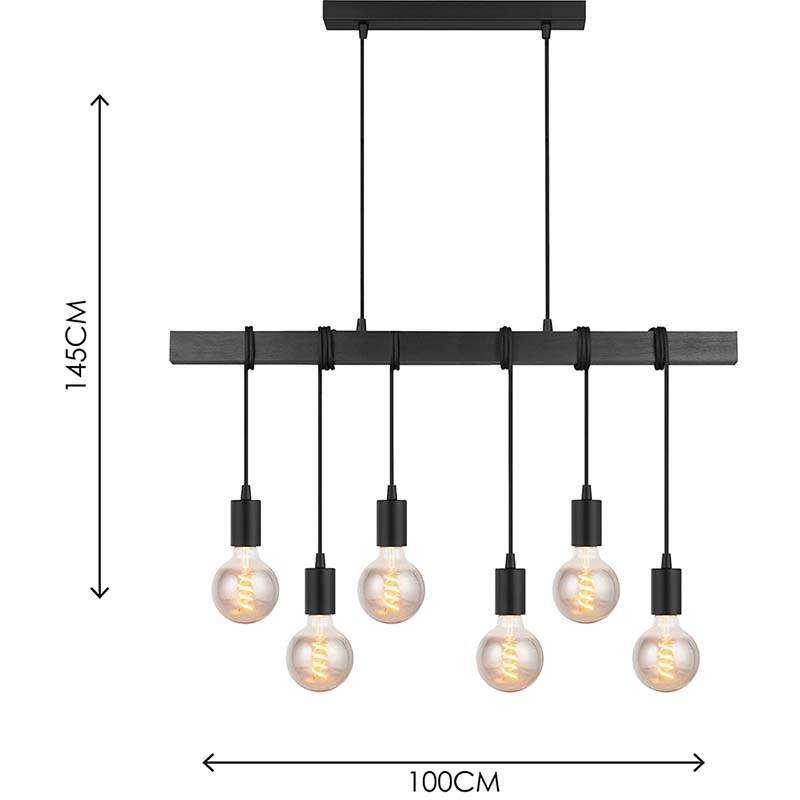 Mordern Elegant Industrial Timber Design Chandelier Decorative Adjustable Black Wood Pendent Light 6lys E27