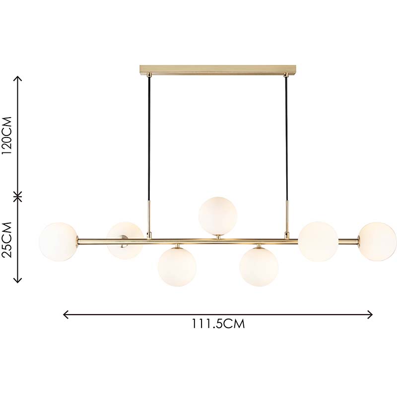 Nordic Authenic Design Hanging Light Decorative Adjustable Pendent Light 7lys Matt Brass & Opal Glass G9