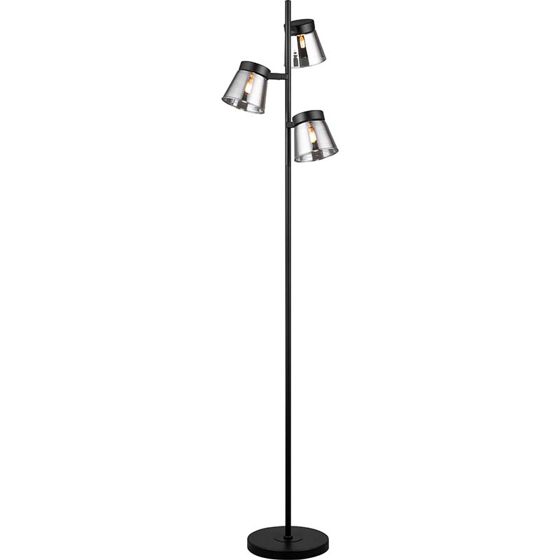 Simple Design Black Floor Lamp with Smoke Glass Shades and G9 Lighting