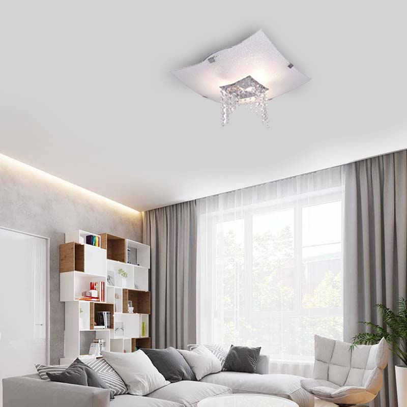 Classic Design with Highlighted Through Square Glass Ceiling Lamp with Crystal E27