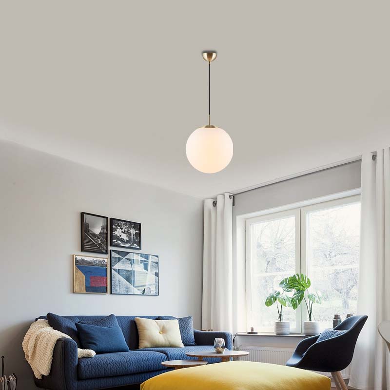 Simple Light Hanging Adjustable Opal Grass Ball Pendant Light Dia35cm Matt Brass E27